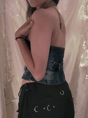 Halter Denim Corset Top Tops&Tees