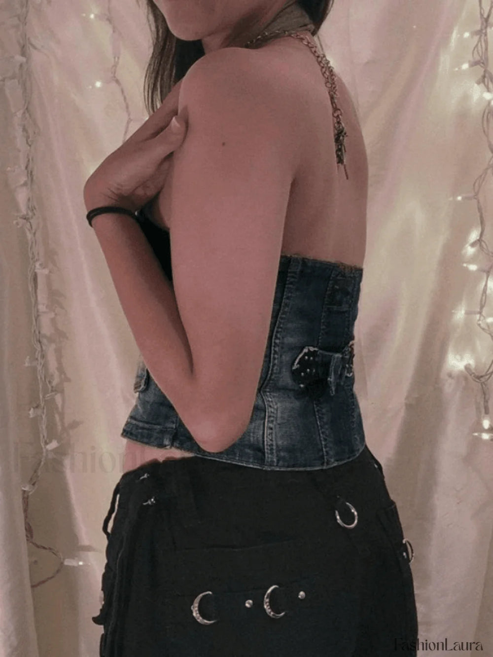 Halter Denim Corset Top Tops&Tees