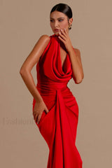 Halter Draped Stylish Mermaid Maxi Dress