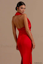 Halter Draped Stylish Mermaid Maxi Dress