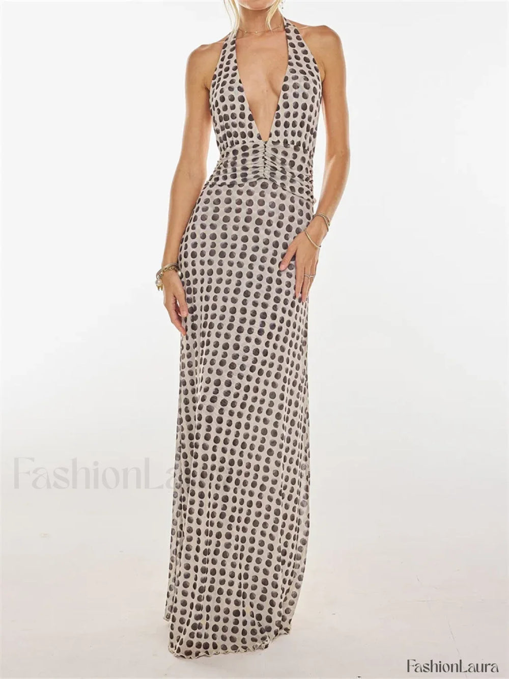 Halter Floral Dot Off Shoulder Maxi Dress black / S