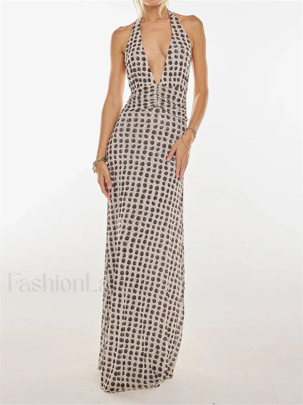 Halter Floral Dot Off Shoulder Maxi Dress black / S