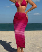 Halter High Leg Skirt Three Piece Set Hot Pink / S