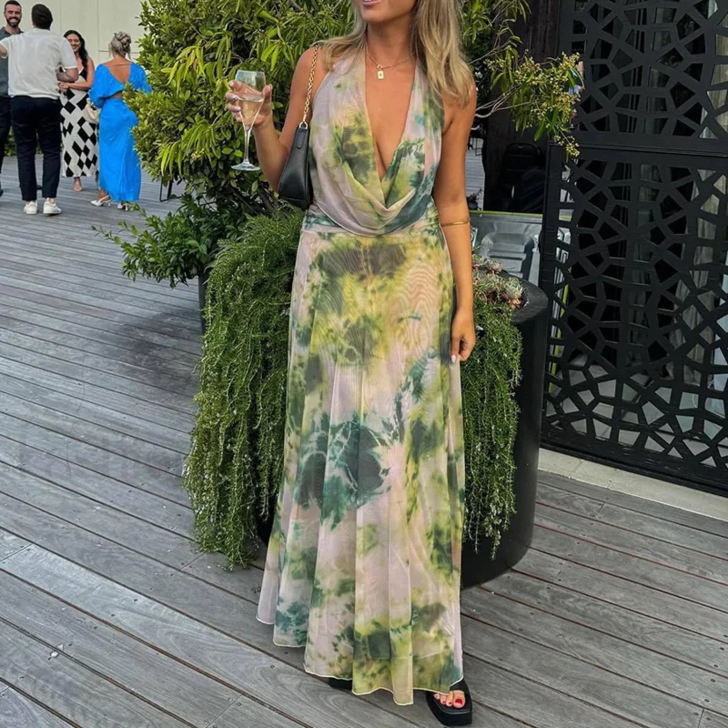 Halter High Waist Floral Dress 01 Green / S Main image