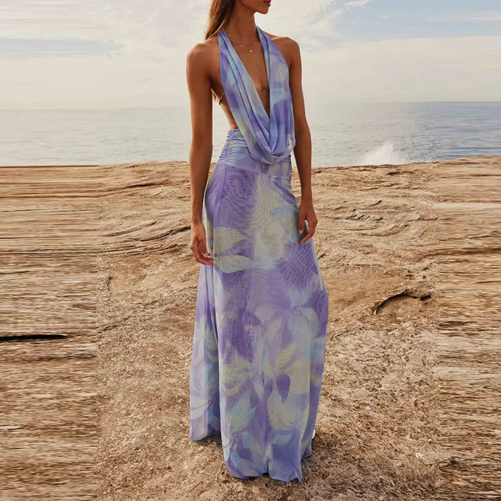 Halter High Waist Floral Dress