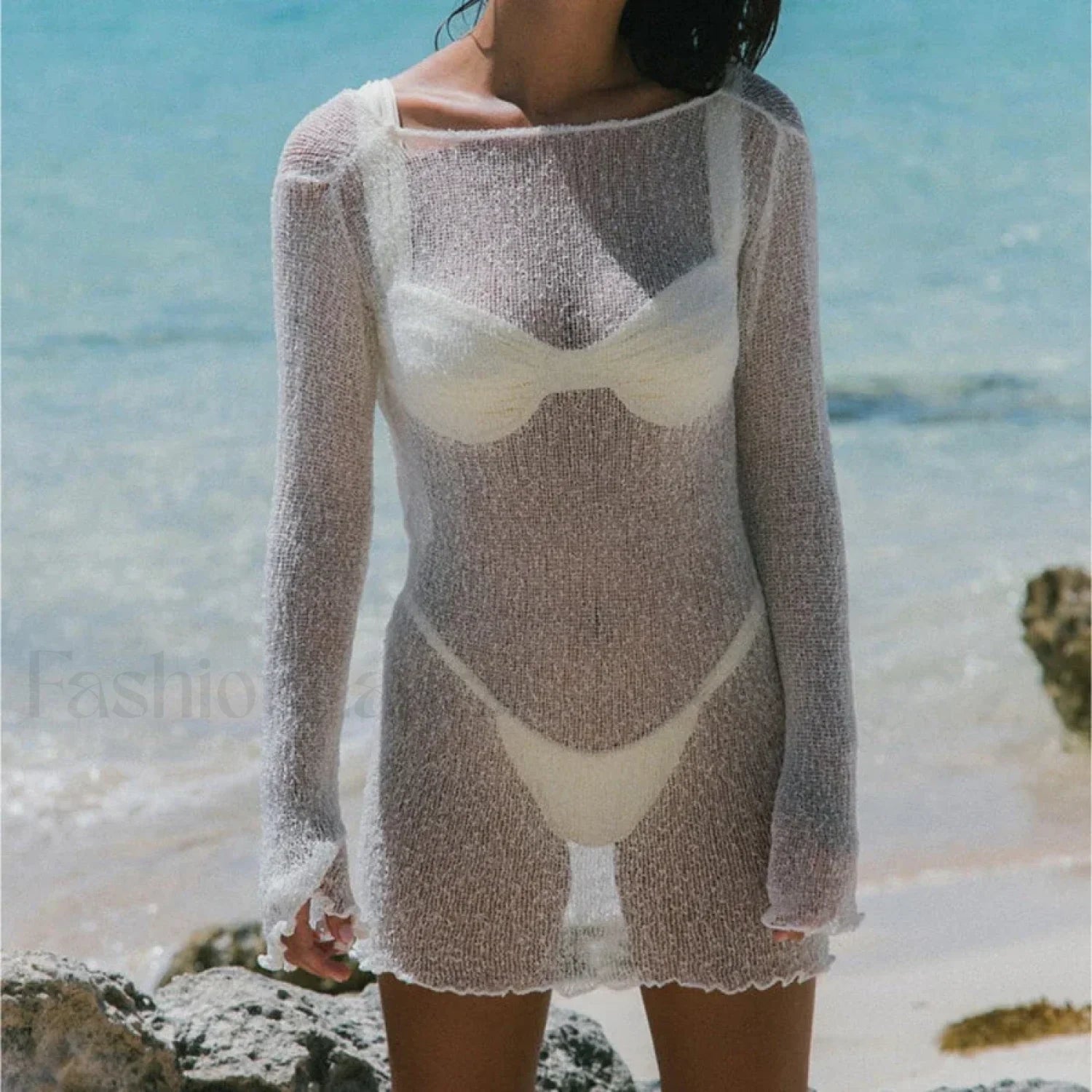 Halter Hollow Knit Maxi Cover Up WHITE / S