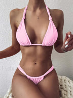 Halter Knot Micro Bikini Set Pink / S