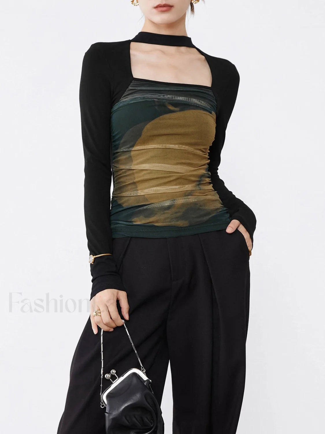 Halter Mesh Graceful Long Sleeve Shirt Secondary image