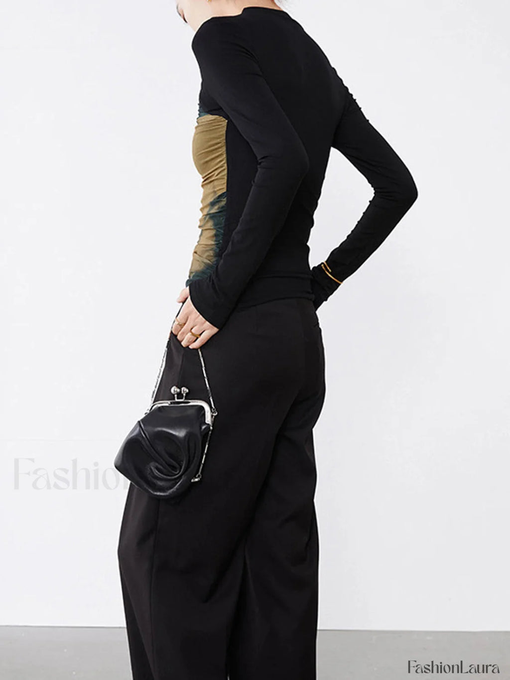 Halter Mesh Graceful Long Sleeve Shirt T Shirts