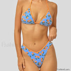 Halter Neck Lace Up Slim Bikini Set Blue / S