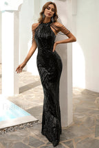 Halter Neck Sequin Charming Mermaid Prom Dress XS / Black
