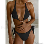 Halter Neck Tie Bikini Set Black / S