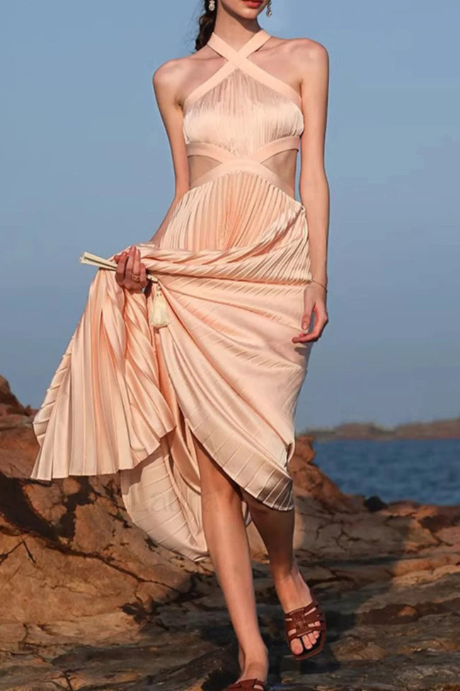 Halter Pink Vacation Maxi Dress Pink / S Main image