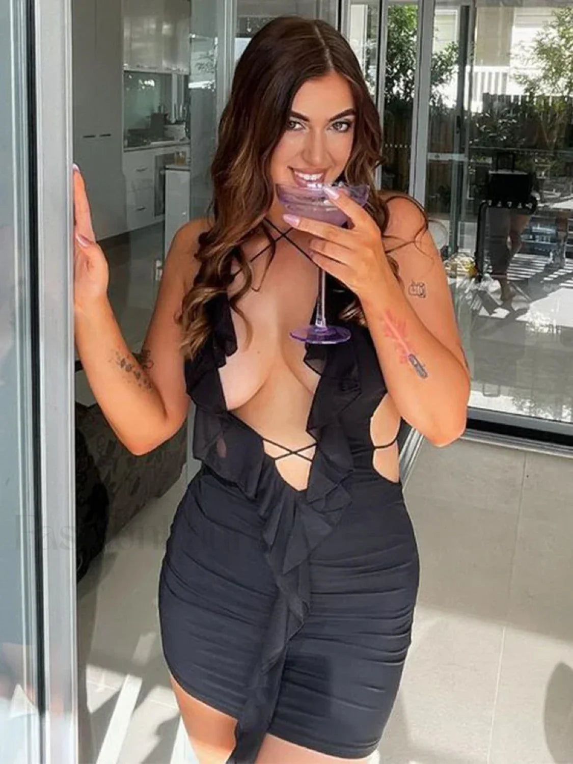 Halter Pleated Stretch Mini Dress Secondary image