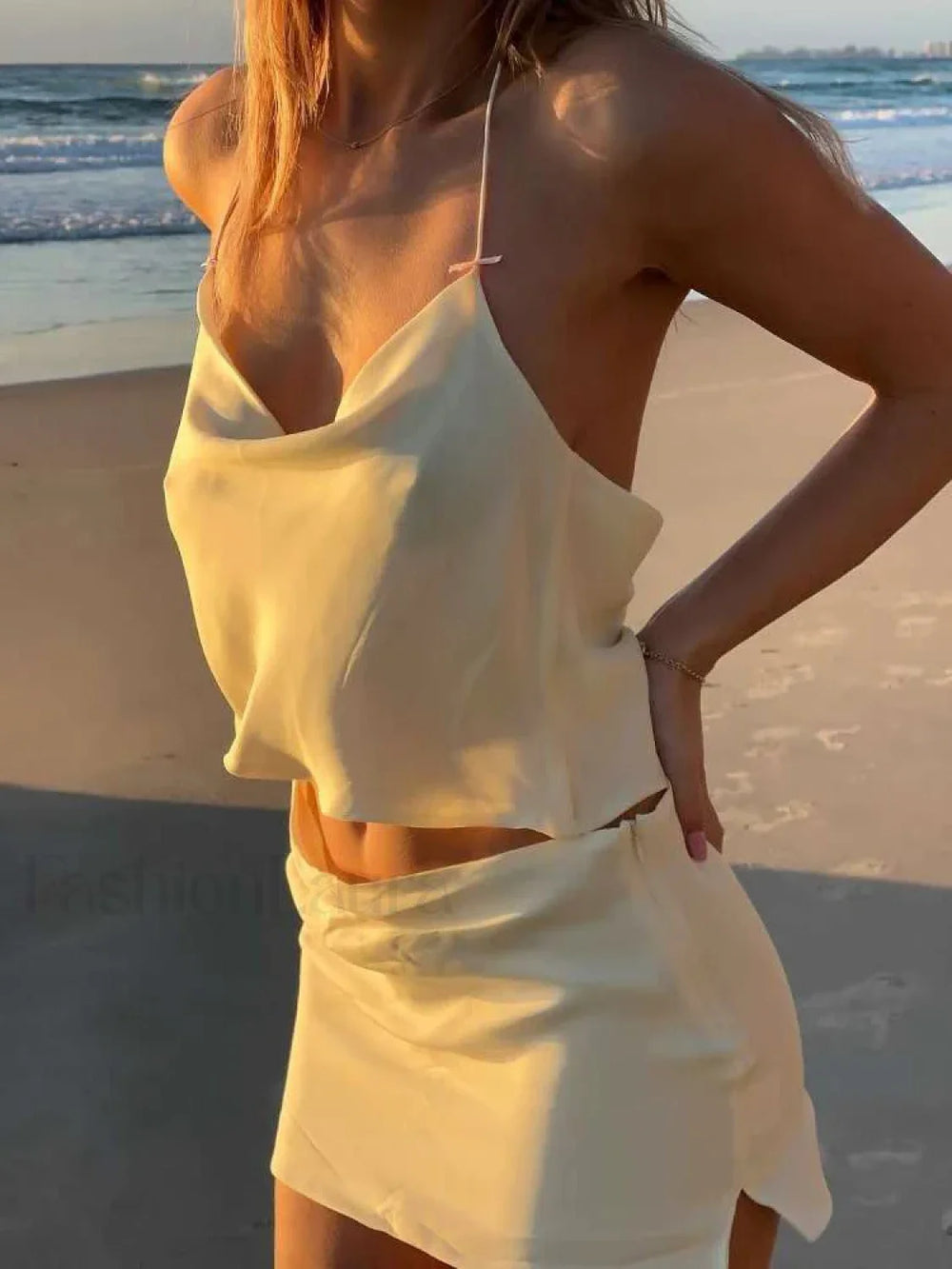 Halter Ruffles Hem Top Mini Skirt Two Piece Set