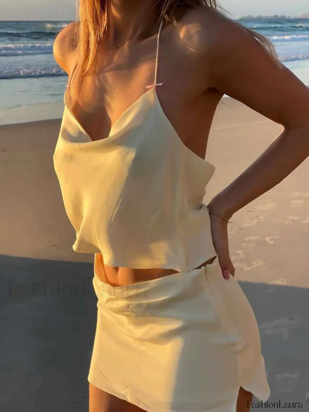 Halter Ruffles Hem Top Mini Skirt Two Piece Set