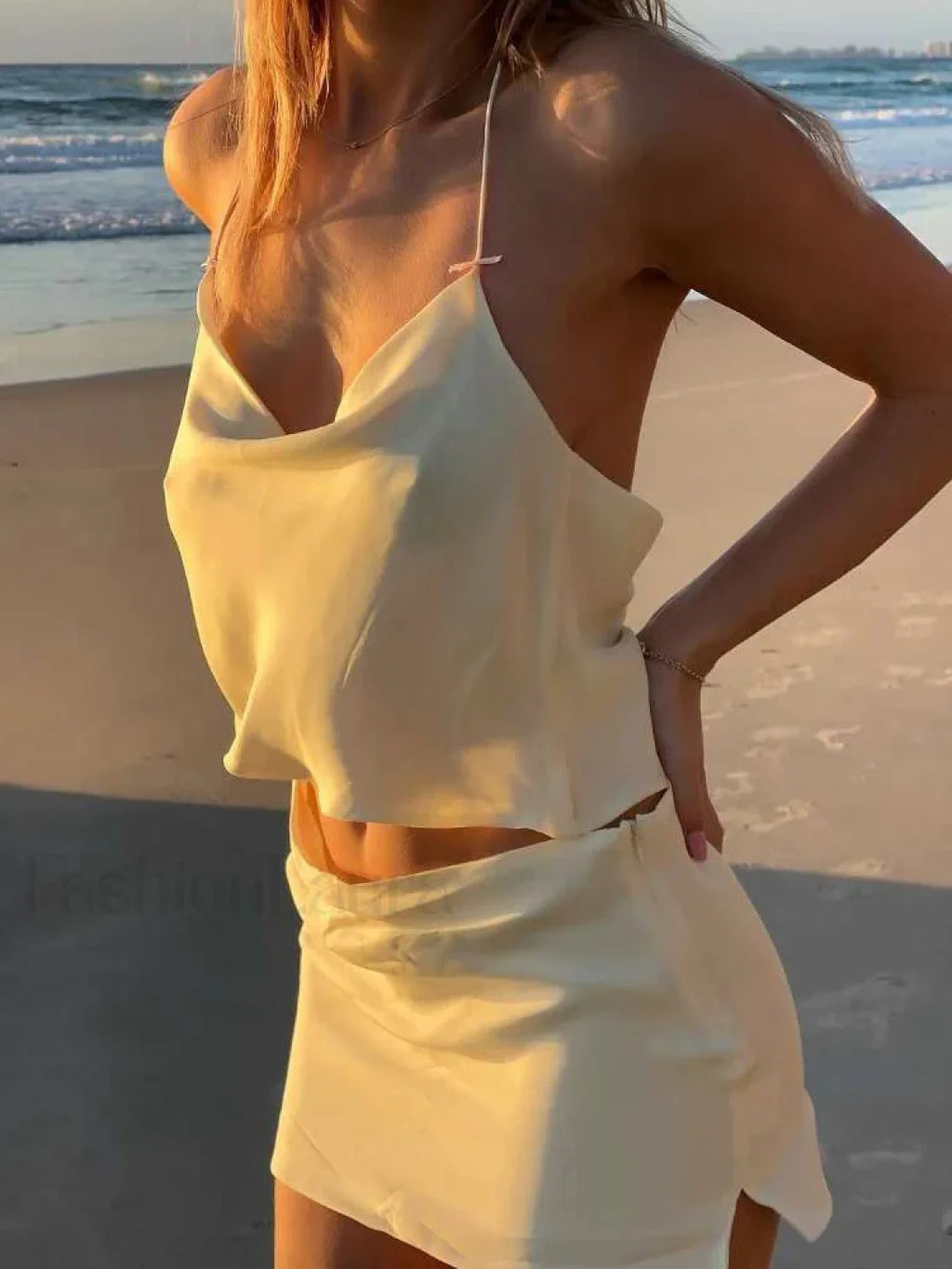 Halter Ruffles Hem Top Mini Skirt Two Piece Set