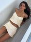 Halter Ruffles Hem Top Mini Skirt Two Piece Set Khaki / S