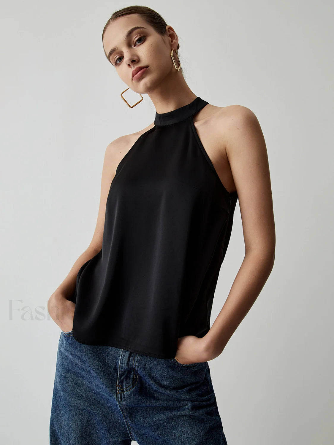 Halter Satin Graceful Tank Top Black / XS Tank Tops & Camis Main image