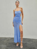 Halter Sheer Backless Trendy Split Long Dress Dresses