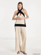 Halter Sleeveless Pajama Pants Two Piece Set