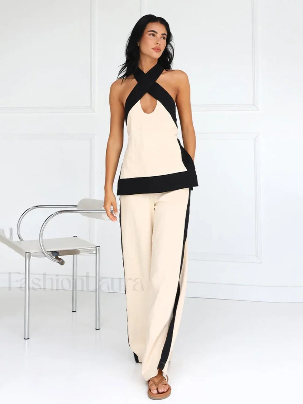 Halter Sleeveless Pajama Pants Two Piece Set