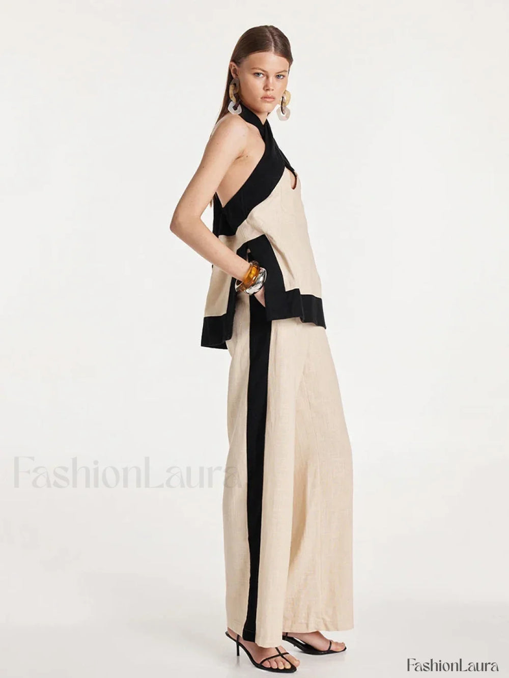 Halter Sleeveless Pajama Pants Two Piece Set