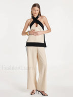Halter Sleeveless Pajama Pants Two Piece Set