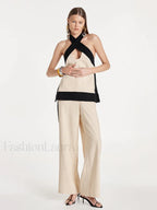 Halter Sleeveless Pajama Pants Two Piece Set