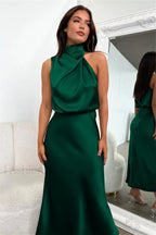 Halter Sleeveless Stylish Satin Bridesmaid Dress