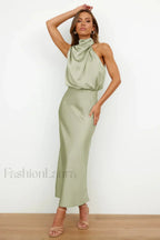 Halter Sleeveless Stylish Satin Bridesmaid Dress