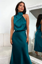 Halter Sleeveless Stylish Satin Bridesmaid Dress