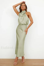 Halter Sleeveless Stylish Satin Bridesmaid Dress