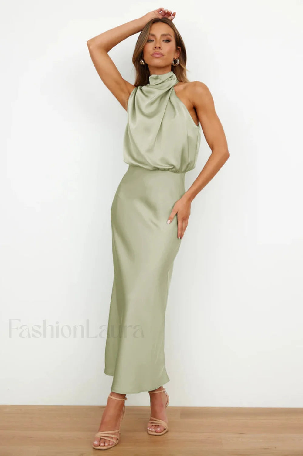 Halter Sleeveless Stylish Satin Bridesmaid Dress