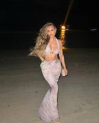 Halter Thong Skirt Bikini Three Piece Set