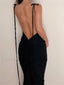 Halter Tie Back Ruched Maxi Dress Black / S