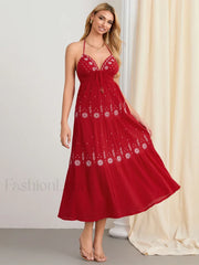Halter Tie Up Embroidered Boho Dress