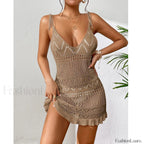 Halter Tight Knit Short Cover Up Khaki / One Size