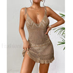 Halter Tight Knit Short Cover Up Khaki / One Size