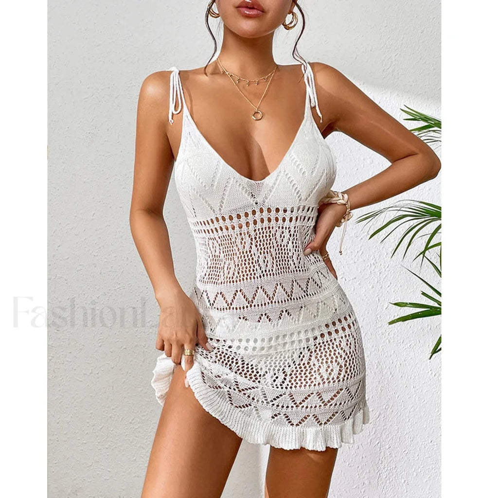 Halter Tight Knit Short Cover Up WHITE / One Size
