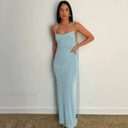 Halter Wrap Open Back Maxi Dress Blue / S