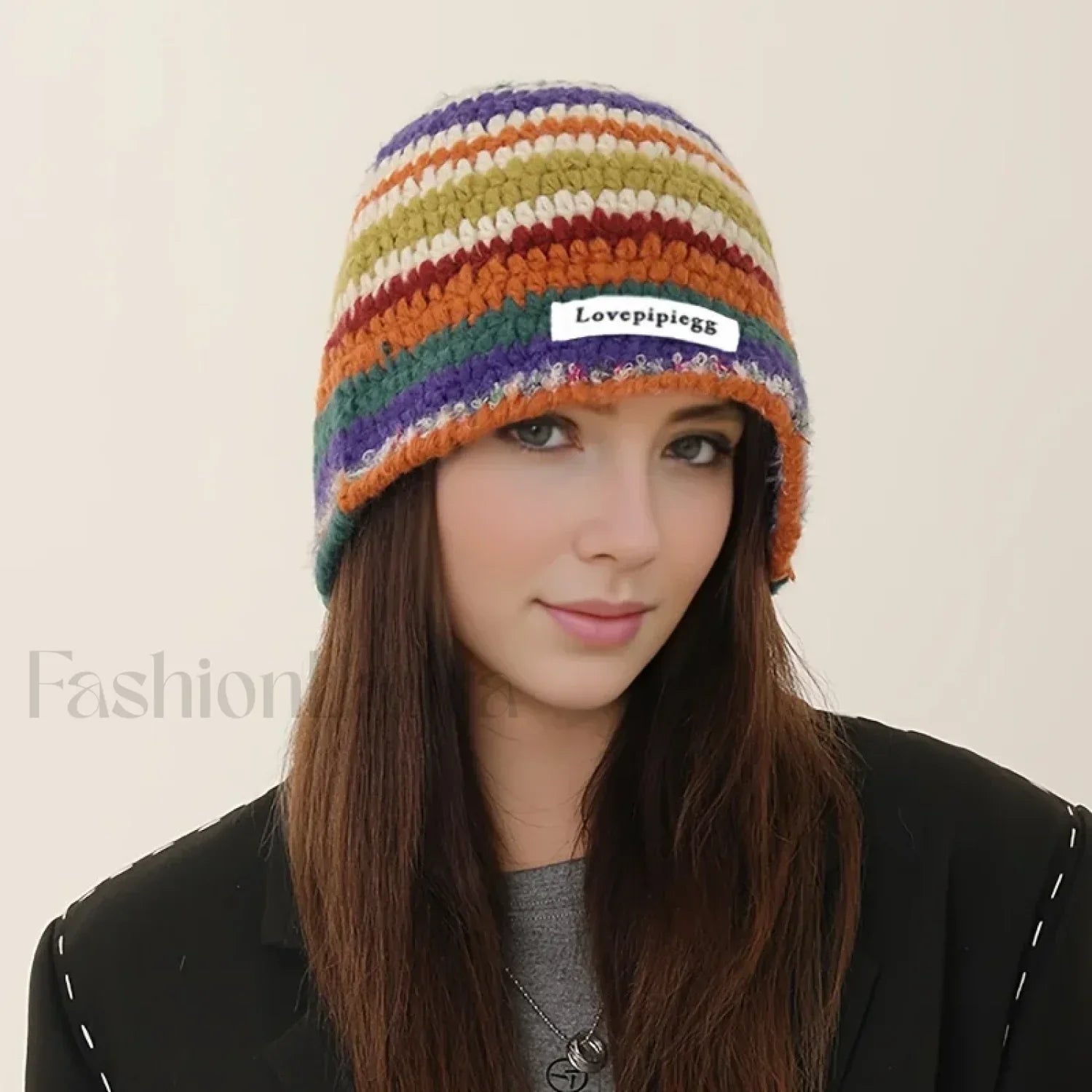 Handmade Crochet Yarn Colored Large Head Circumference Hat MULTI / One Size