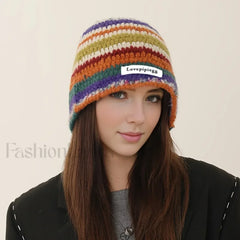 Handmade Crochet Yarn Colored Large Head Circumference Hat MULTI / One Size