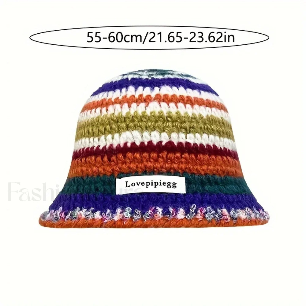 Handmade Crochet Yarn Colored Large Head Circumference Hat MULTI / One Size
