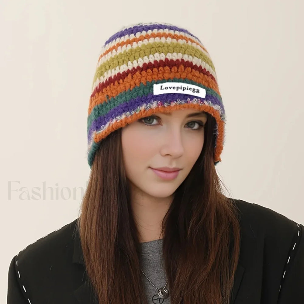 Handmade Crochet Yarn Colored Large Head Circumference Hat MULTI / One Size
