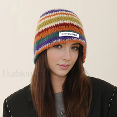 Handmade Crochet Yarn Colored Large Head Circumference Hat MULTI / One Size