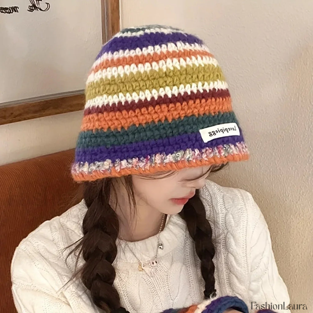 Handmade Crochet Yarn Colored Large Head Circumference Hat MULTI / One Size