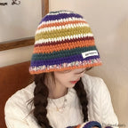 Handmade Crochet Yarn Colored Large Head Circumference Hat MULTI / One Size