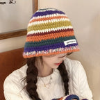 Handmade Crochet Yarn Colored Large Head Circumference Hat MULTI / One Size