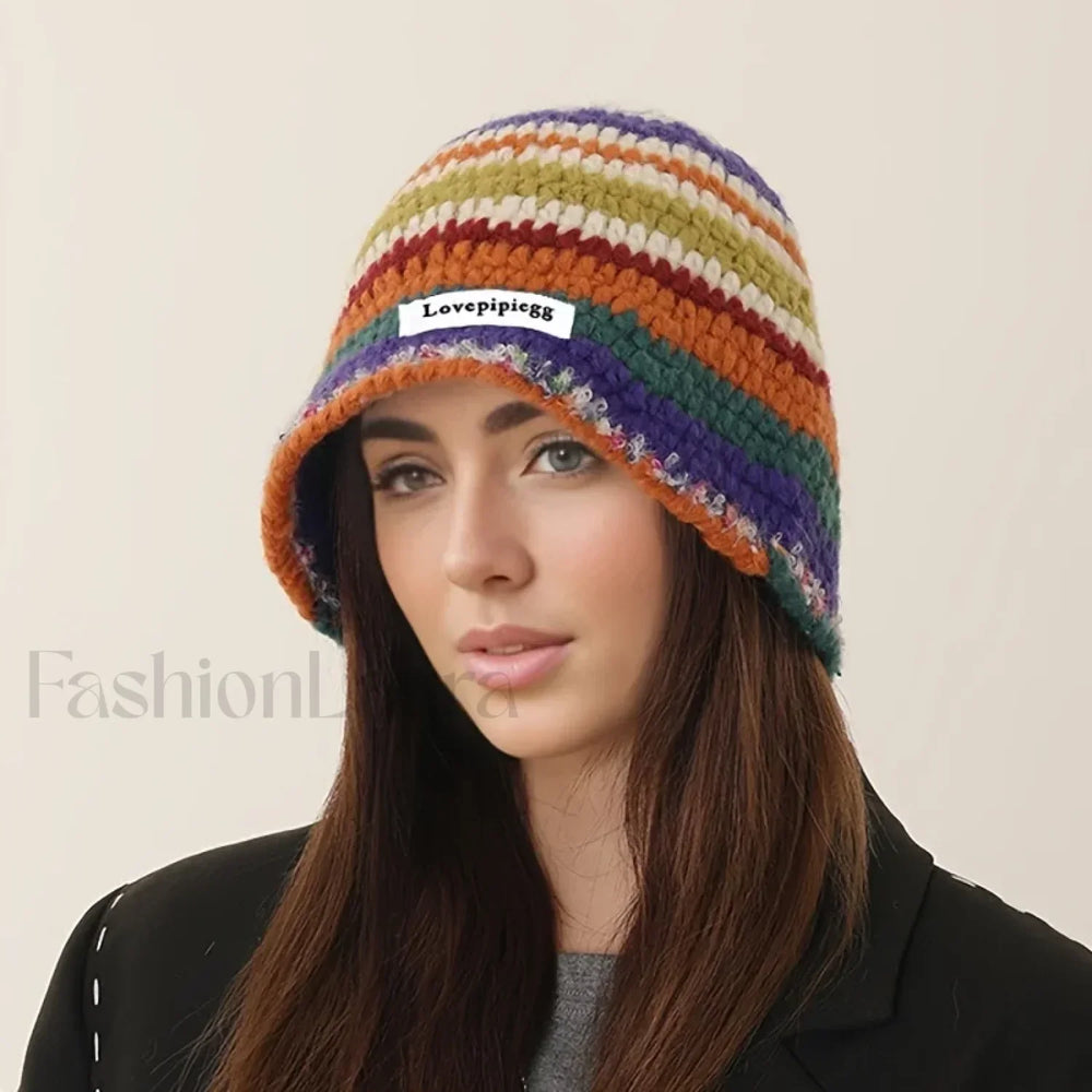 Handmade Crochet Yarn Colored Large Head Circumference Hat MULTI / One Size